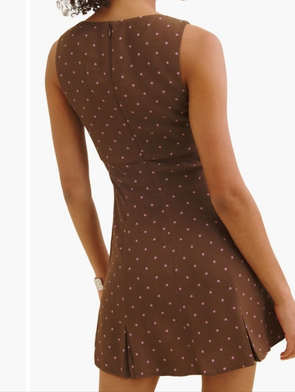 Reformationx Devon Lee Carlson Cher Sleeveless Brown Polka Dot Mini Dress Siz 0